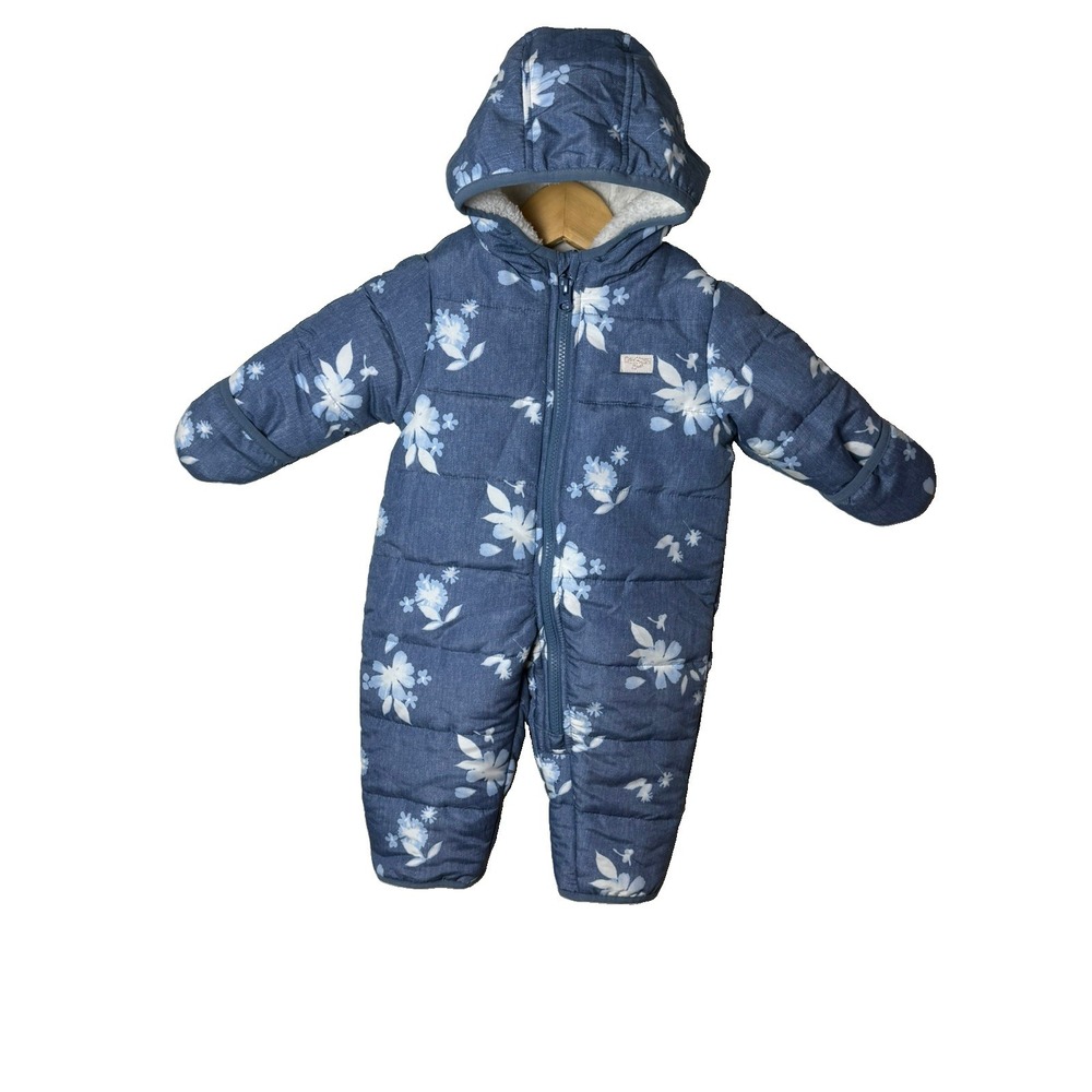 Oshkosh B'gosh 3-6 Month Baby Girl Zipper Snowsuit Hooded Mittens Winter Fleece